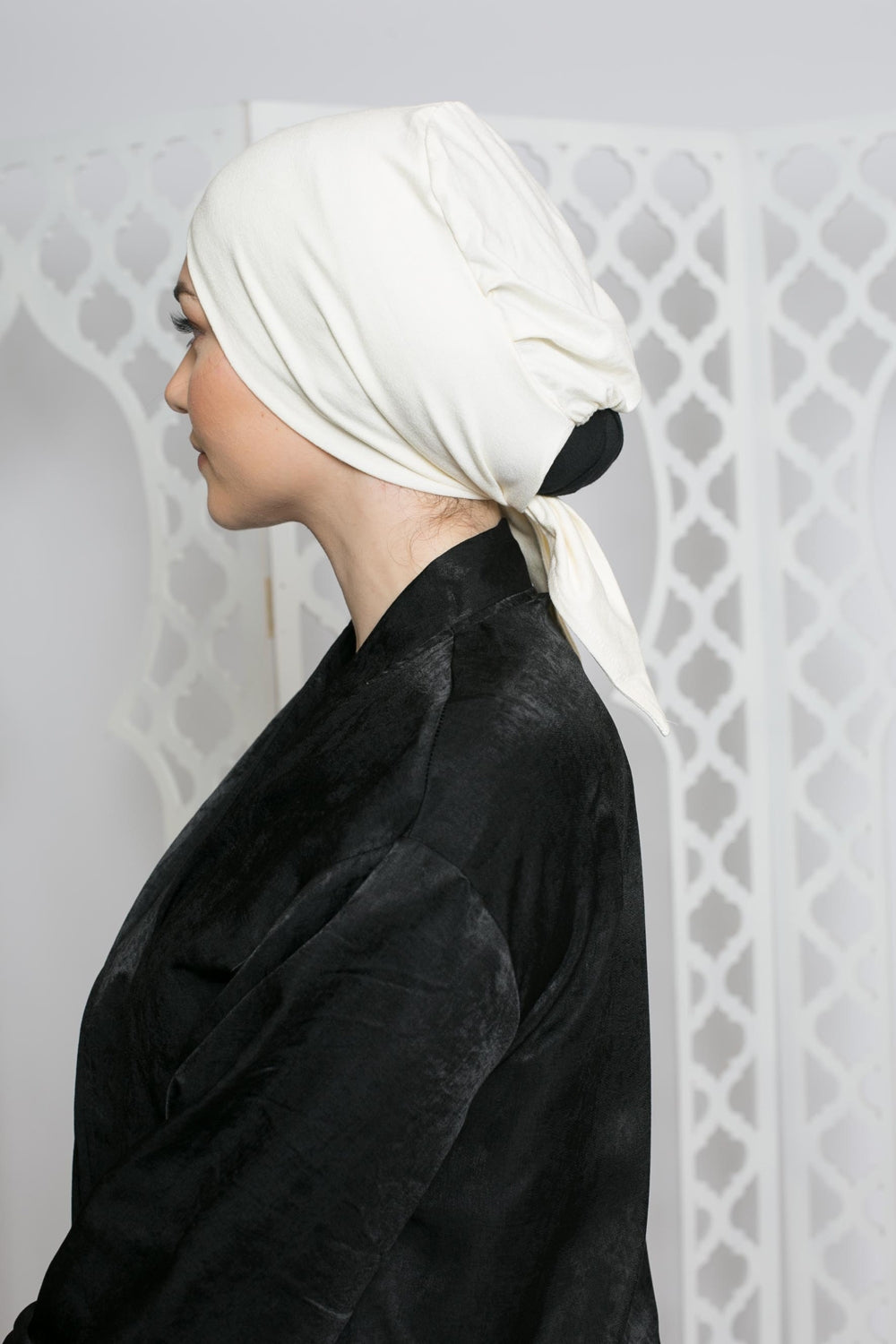 Bonnet à nouer premium jersey blanc cassé