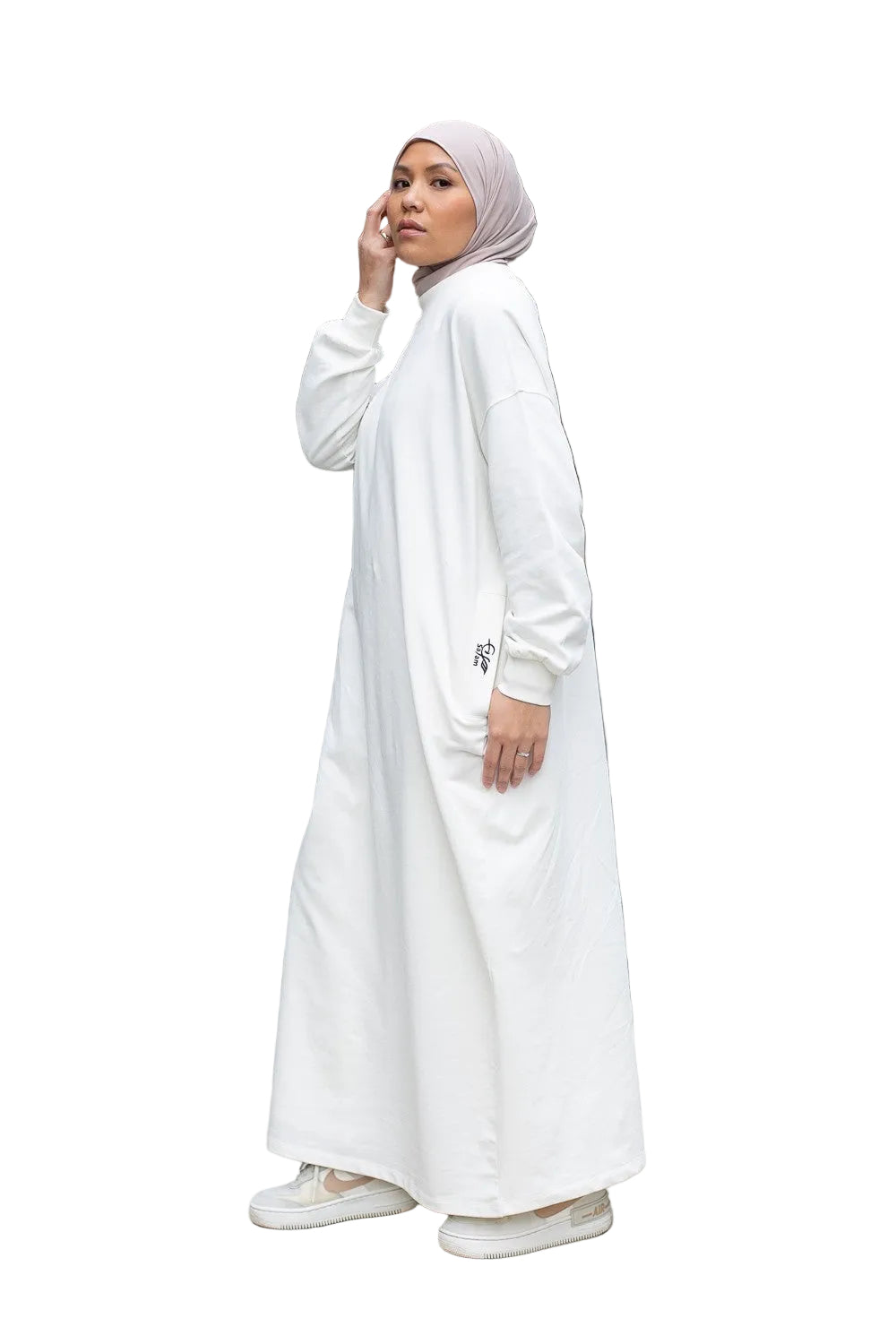 Robe sweat oversize blanche pour fille musulmane
