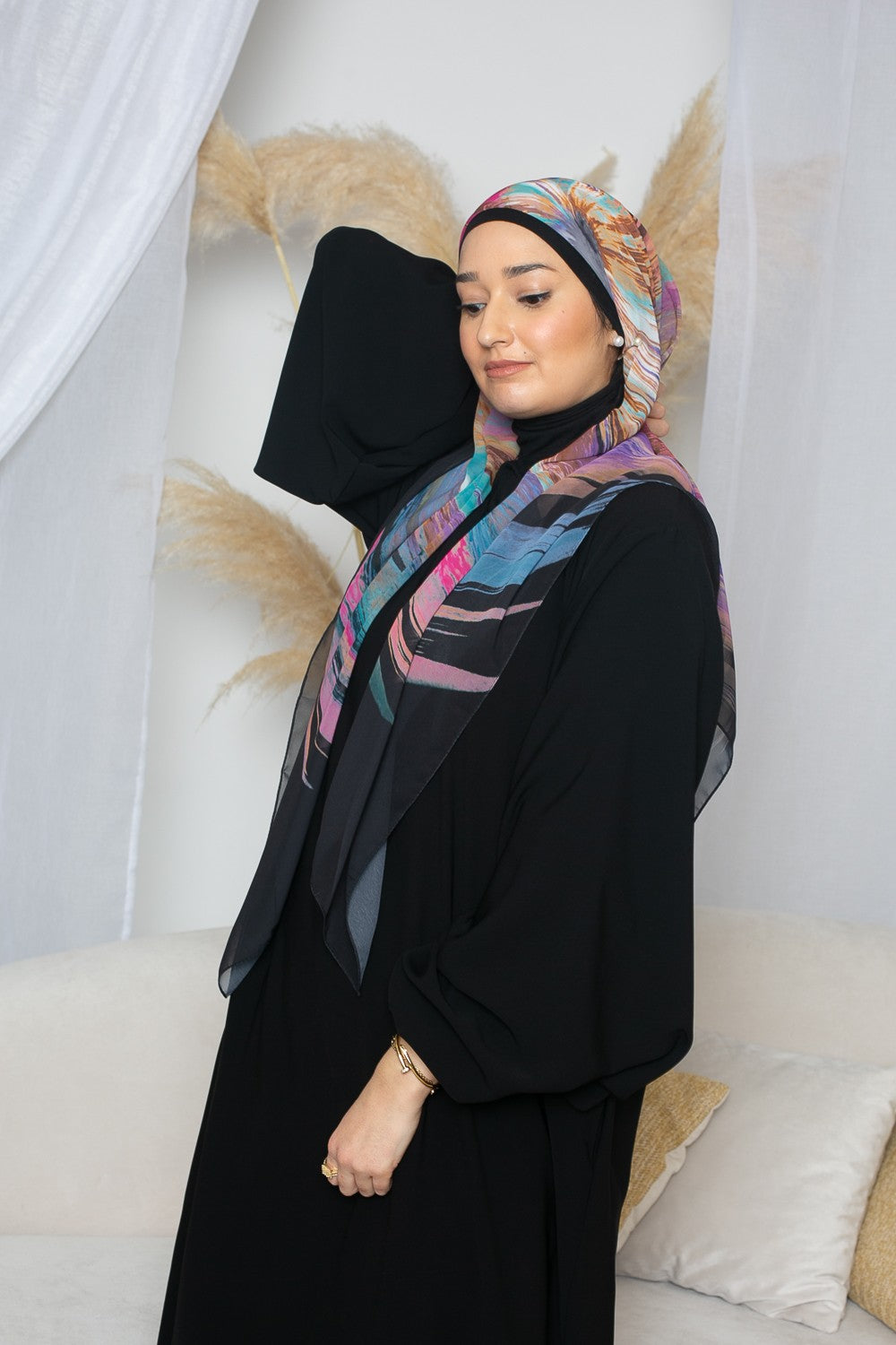 Hijab carré imprimé pour printemps été