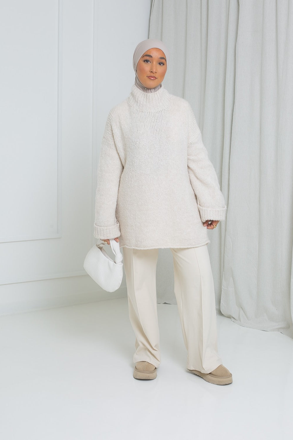 Pantalon hiver ample polaire crème pour femme moderne musulmane