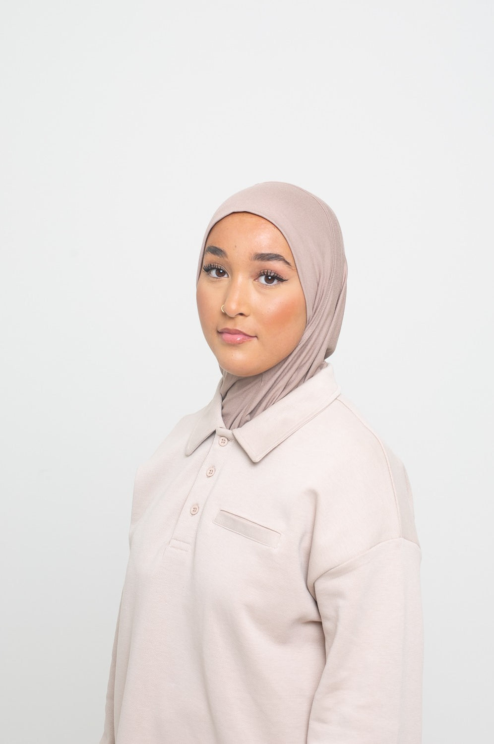 Hijab cagoule 2 en 1 taupe pour femme musulmane