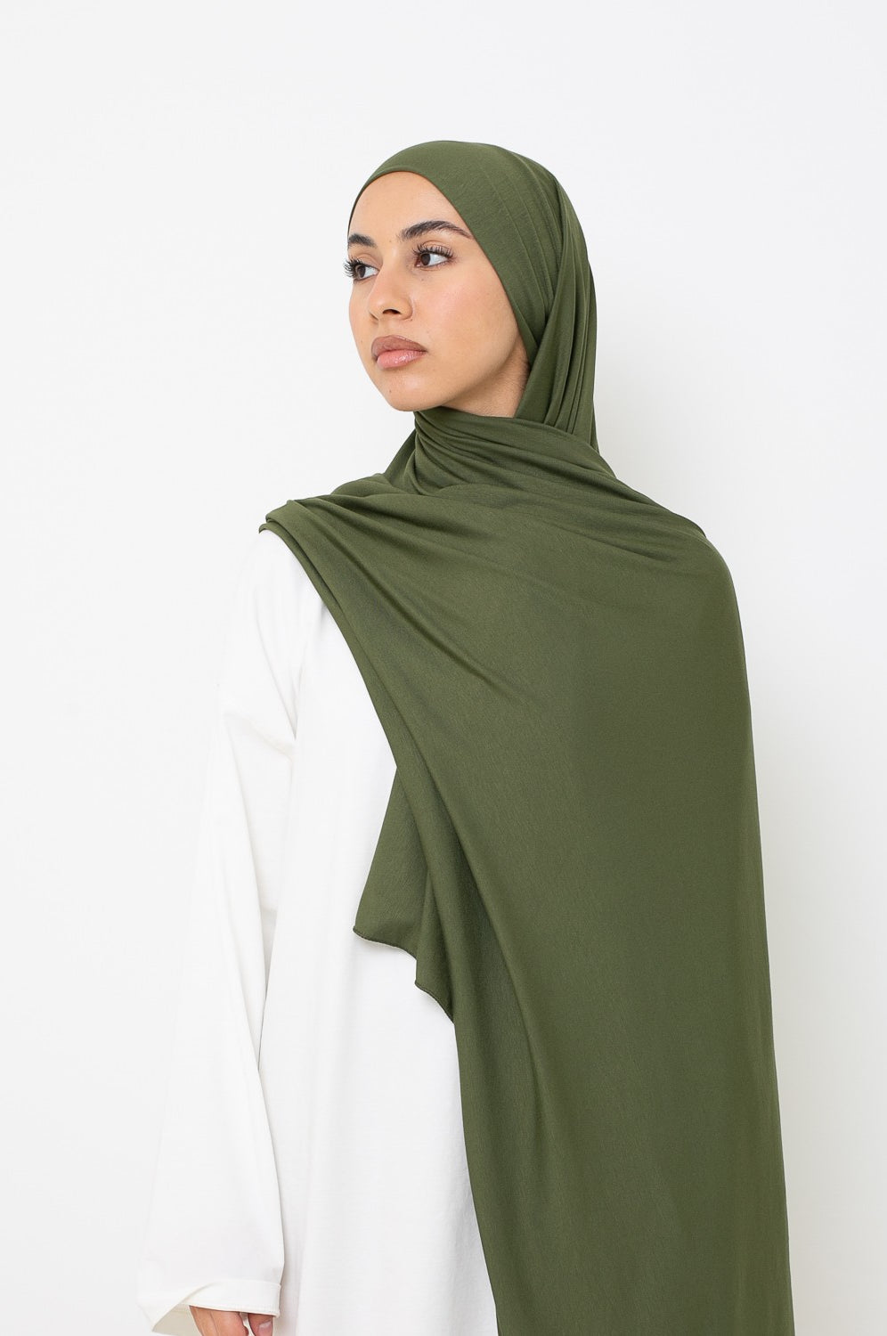 Hijab jersey coton enfilable kaki