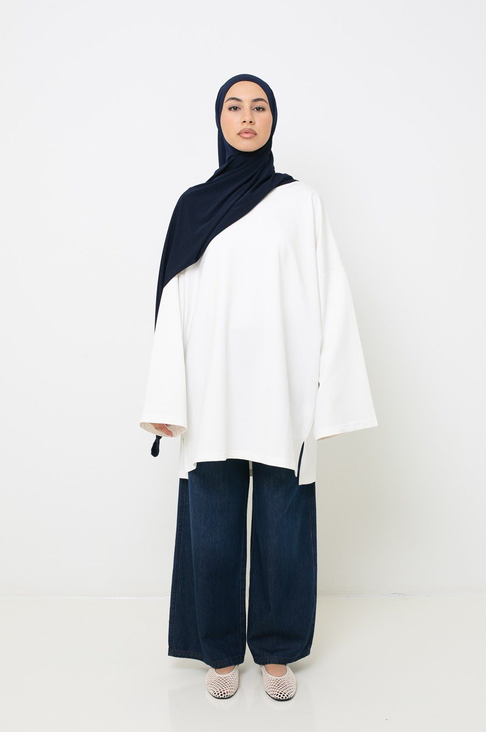 Haut ample en coton blanc cassé printemps été pour femme musulmane
