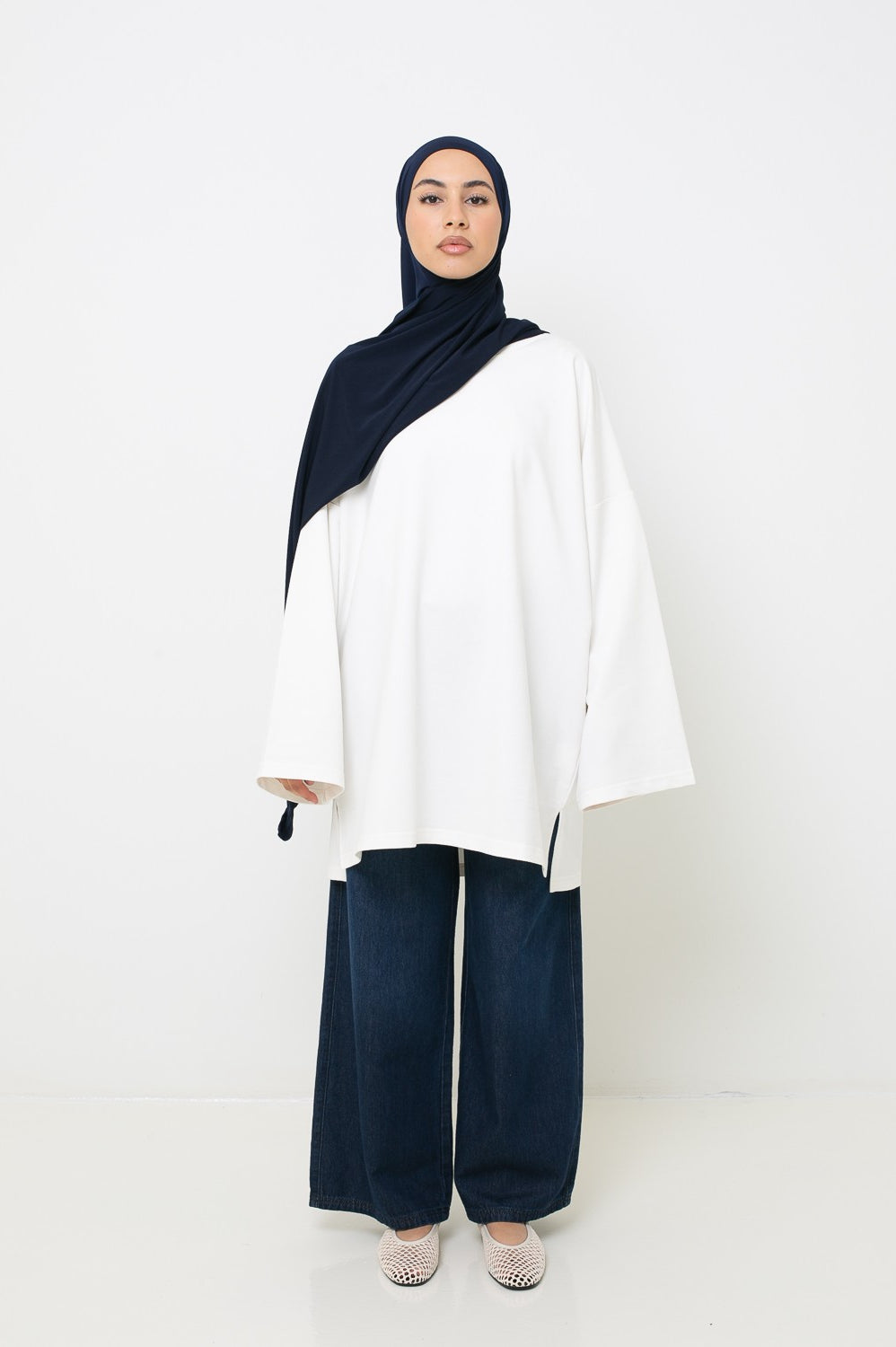 Haut ample en coton blanc cassé printemps été pour femme musulmane