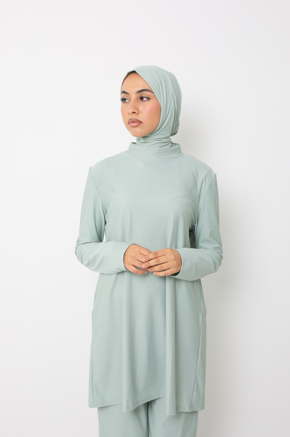 Cagoule burkini à nouer vert eau