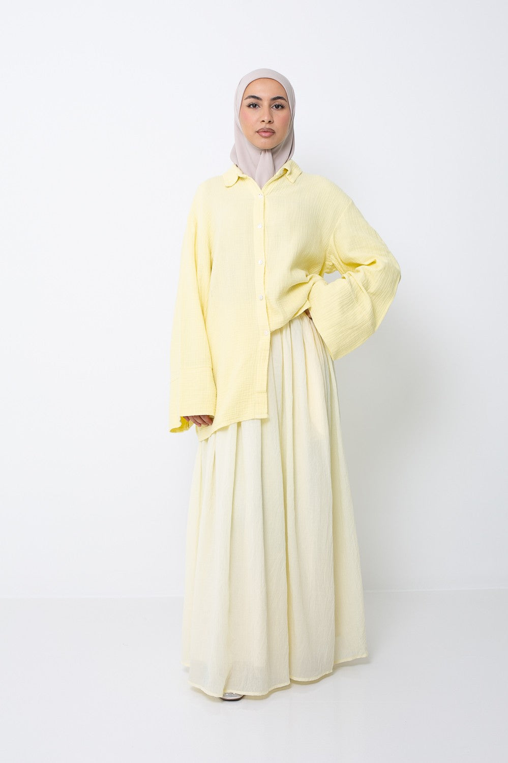 Jupe évasée doublée bohème pour femme musulmane. Boutique hijab.