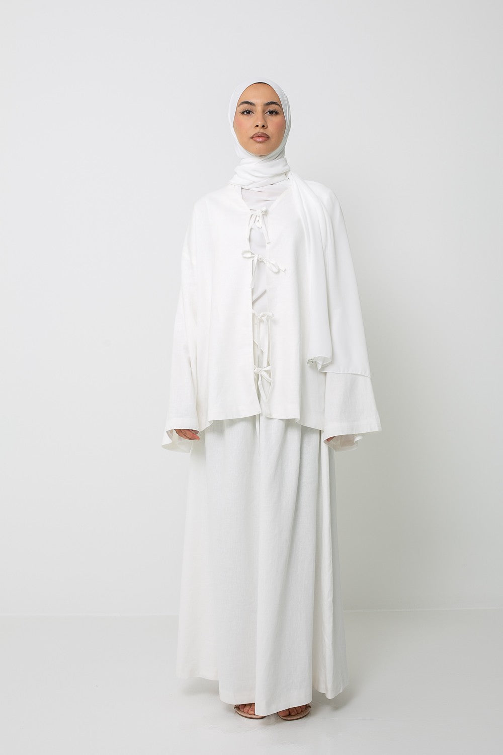 Veste blouse en lin blanche doublé pour femme musulmane