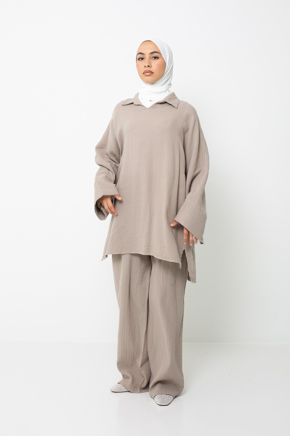 Ensemble gaz de coton ample pour femme musulmane