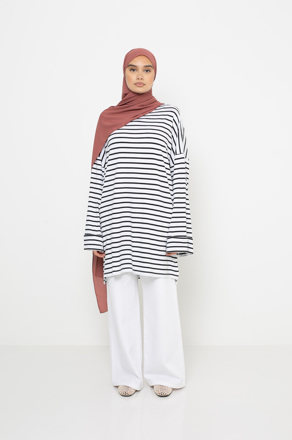 Maxi t-shirt d'été marinière pour femme musulmane