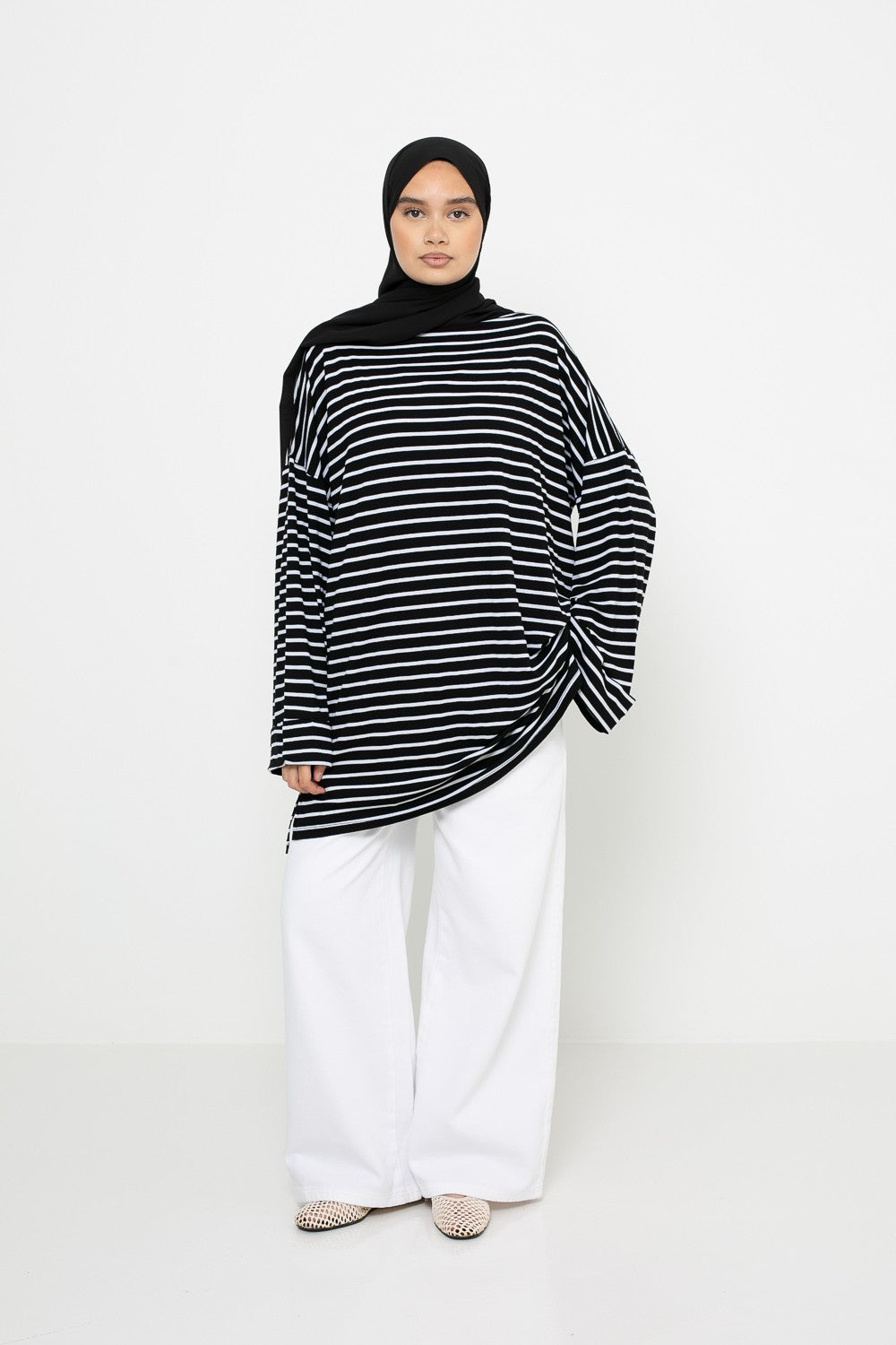 Haut marinière noir ample pour femme musulmane