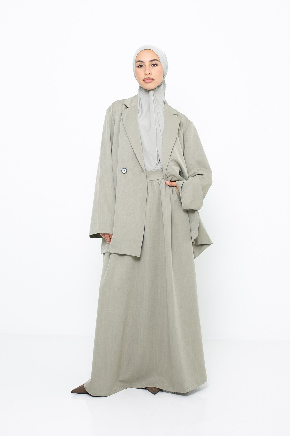 Jupe longue tailleur coupe trapèze pour femme musulmane