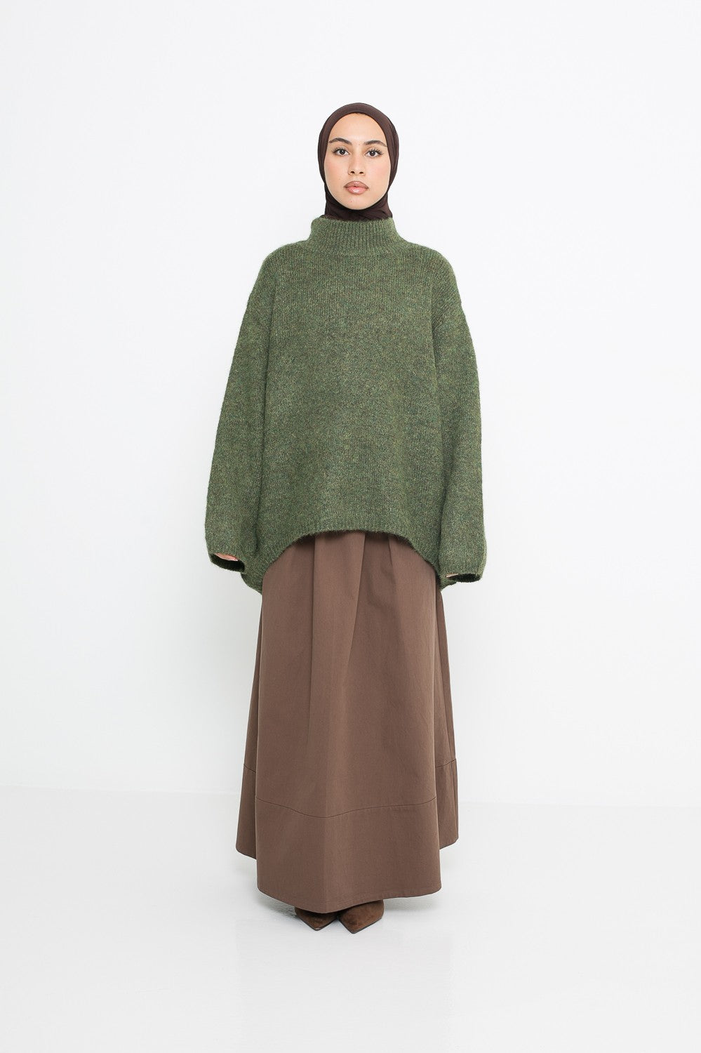 Pull ample en laine coloris matcha pour femme musulmane