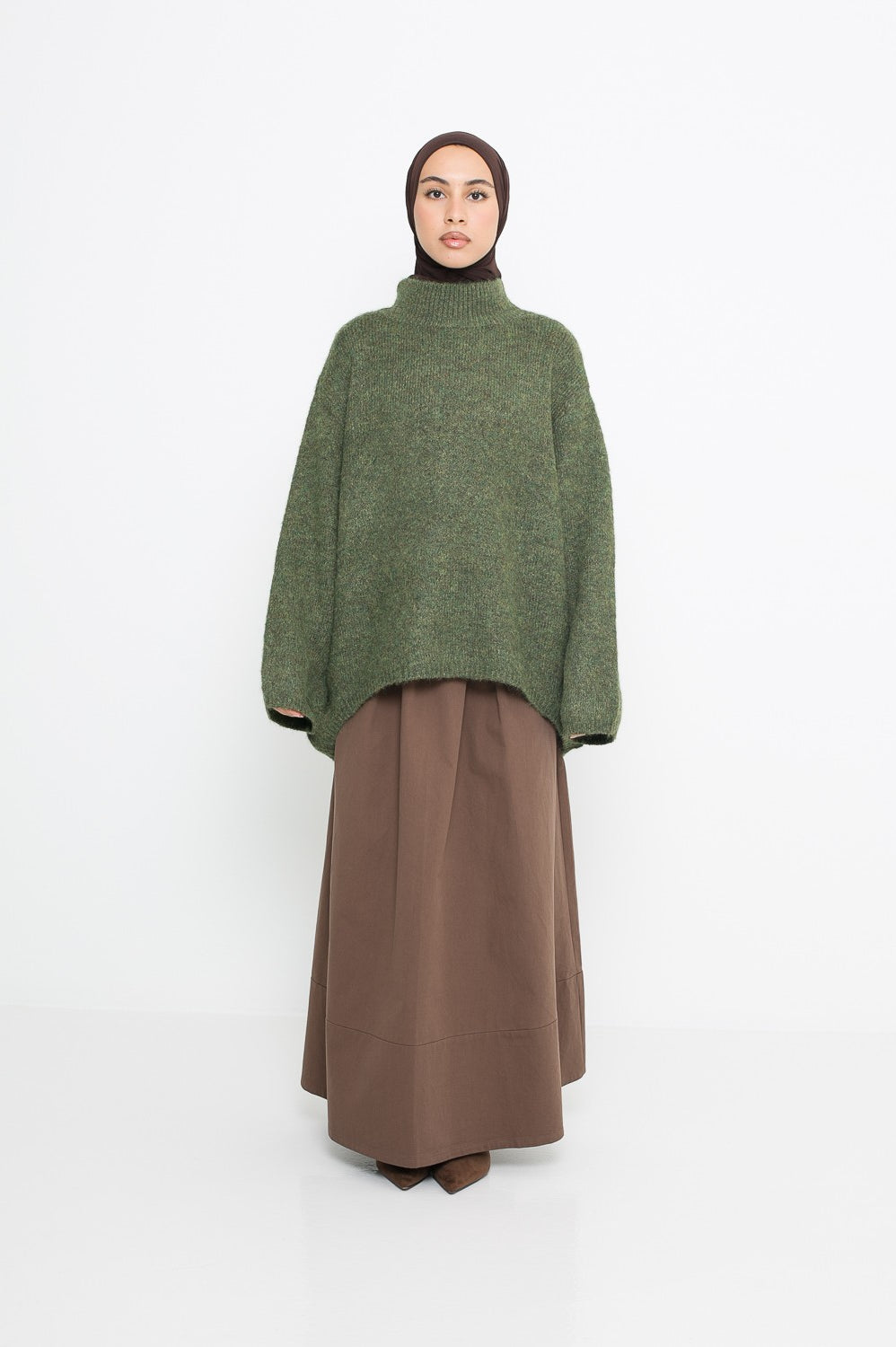 Pull ample en laine coloris matcha pour femme musulmane