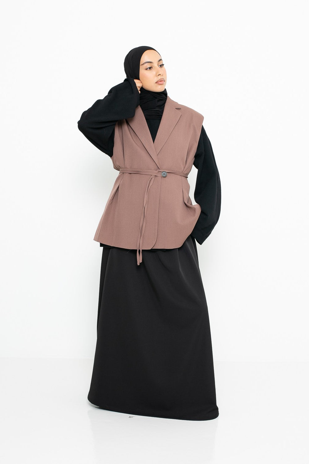 Blazer veste sans manche marron pour femme moderne musulmane