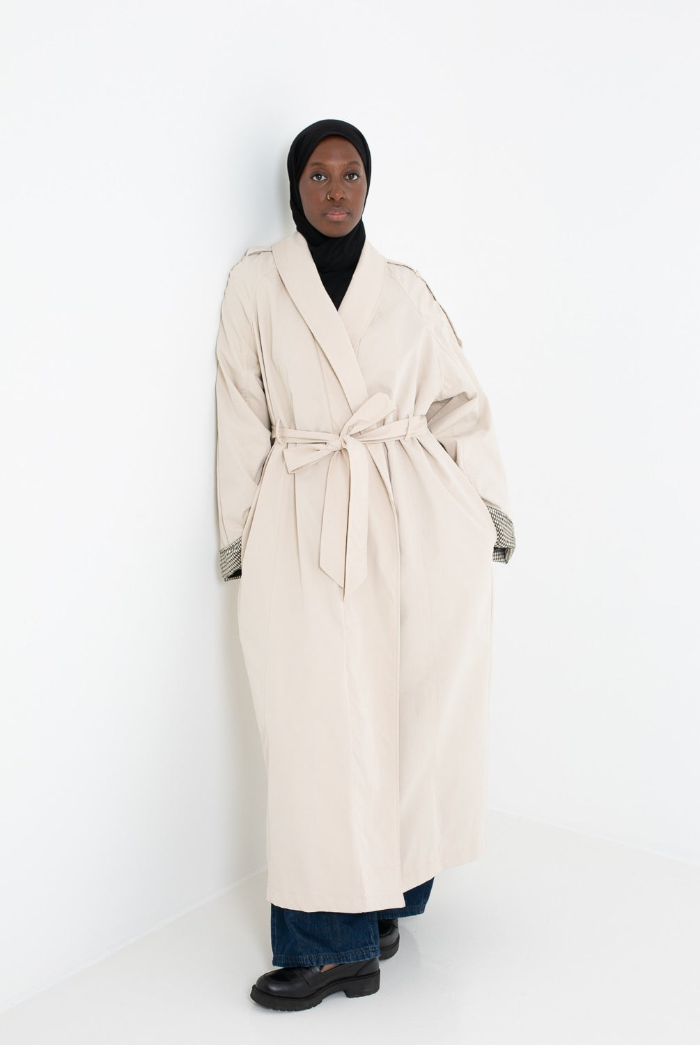 Trench long crème pour femme musulmane