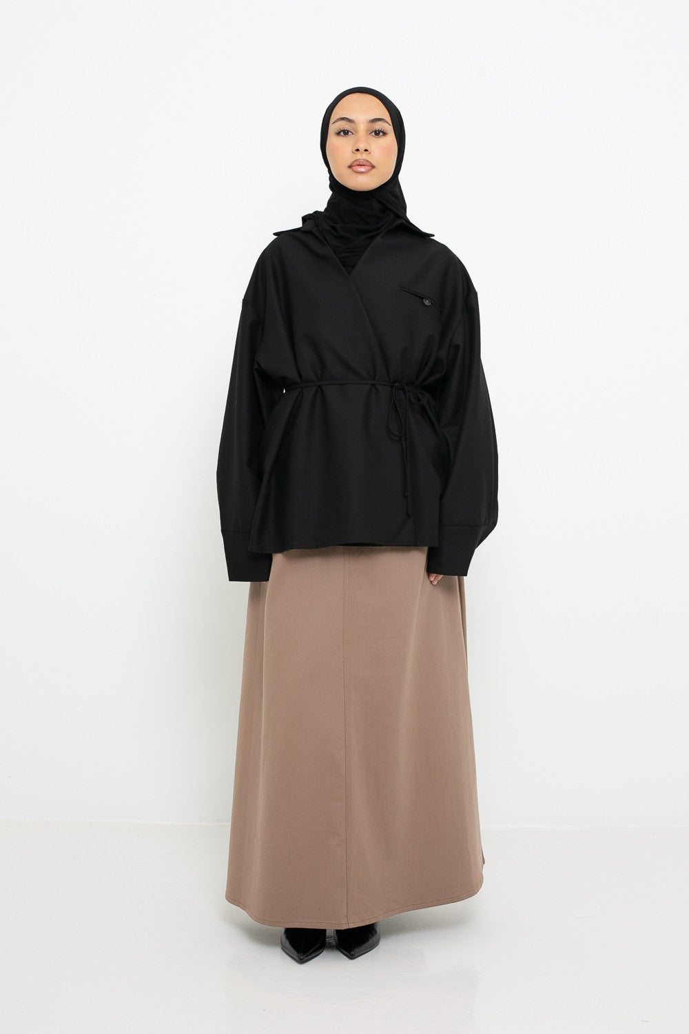 Jupe coton beige coupe droite ample pour femme musulmane. Boutique modeste fashion.