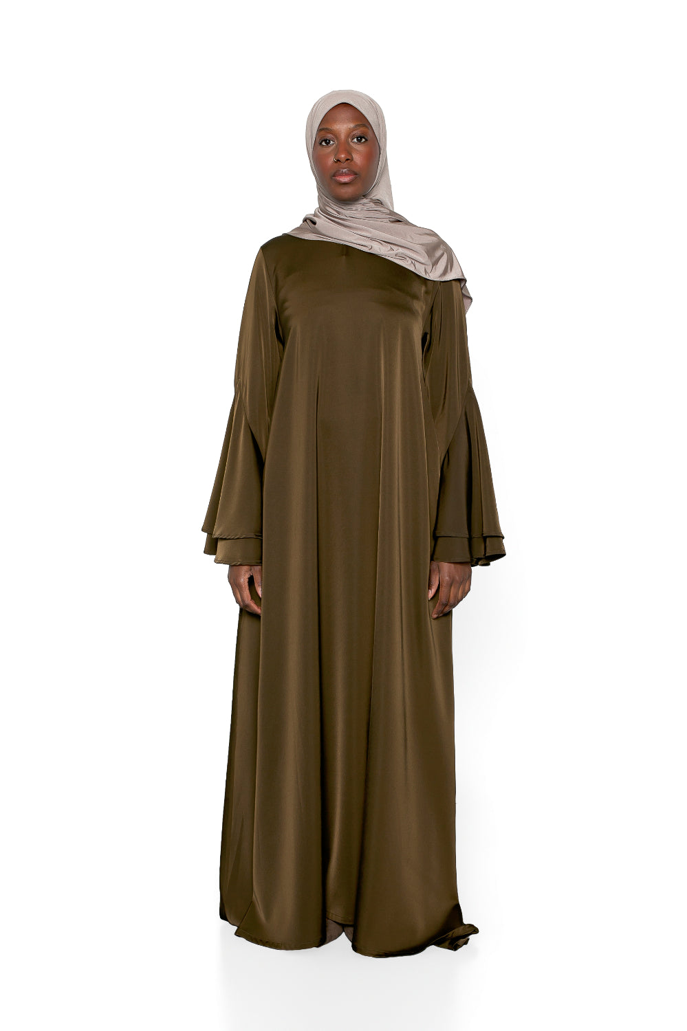 Robe longue évasée datinée à manche volant