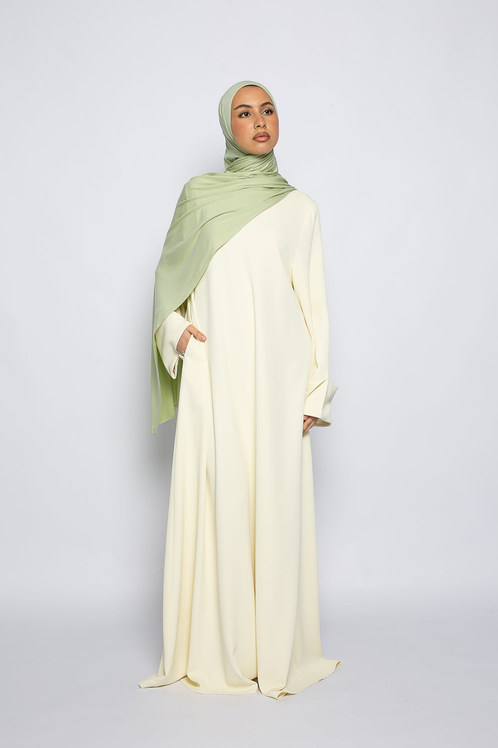 Robe longue ample pour printemps été de couleur jaune pastel pour femme musulmane