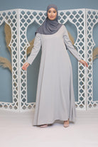 Robe longue mastoura coupe évasée gris clair boutique hijab pour femme musulmane
