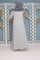 Robe longue mastoura coupe évasée gris clair boutique hijab pour femme musulmane