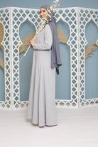 Robe longue mastoura coupe évasée gris clair boutique hijab pour femme musulmane