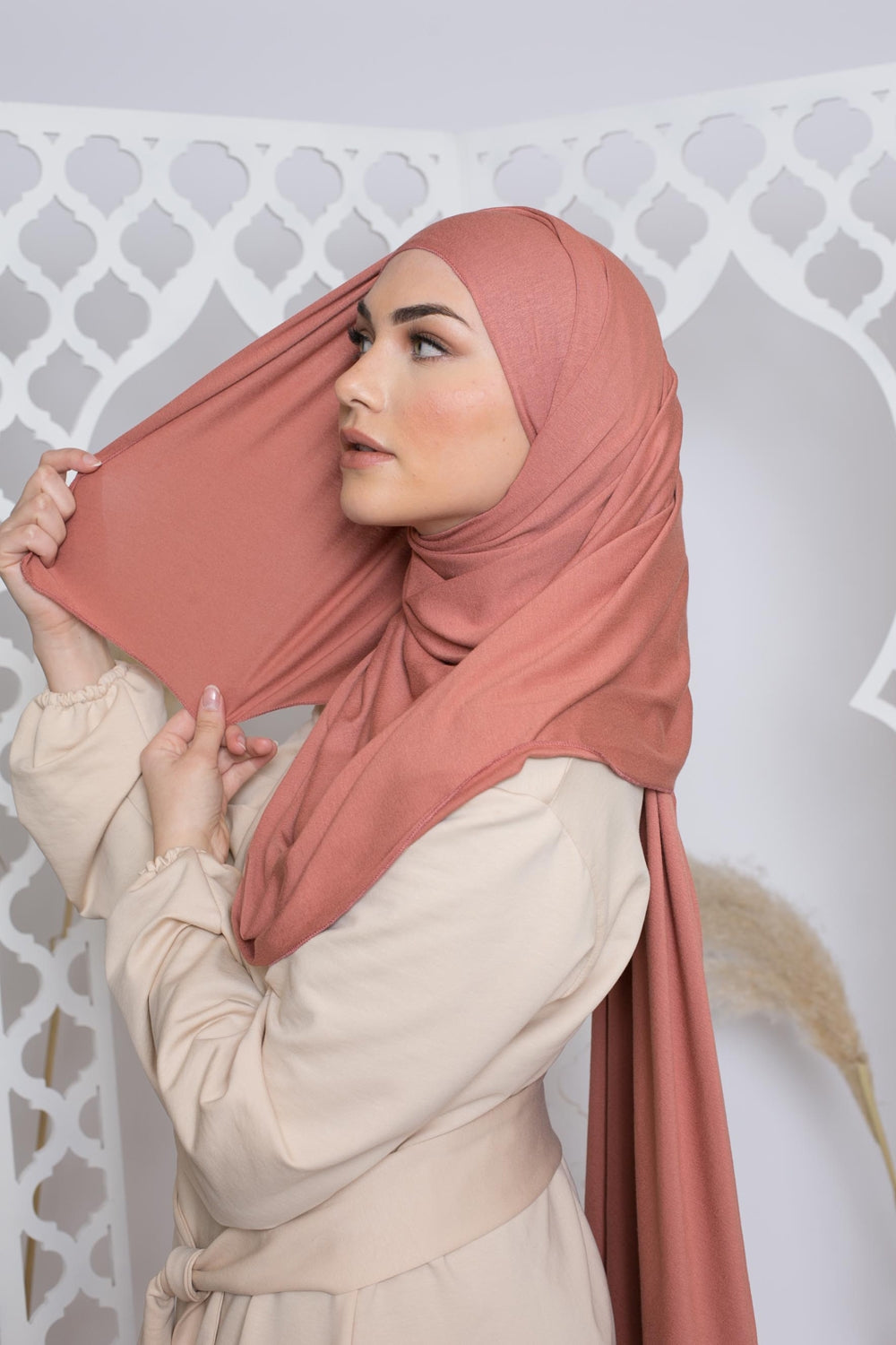 Hijab jersey lux soft pêche boutique modeste fashion musulmane