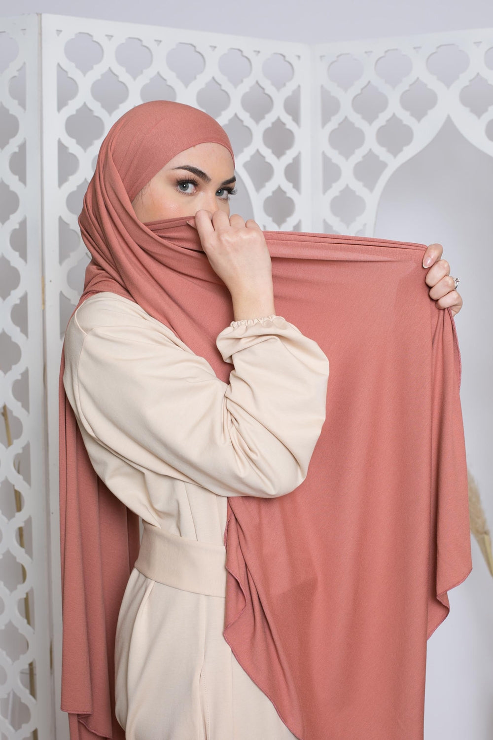 Hijab jersey lux soft pêche boutique modeste fashion musulmane