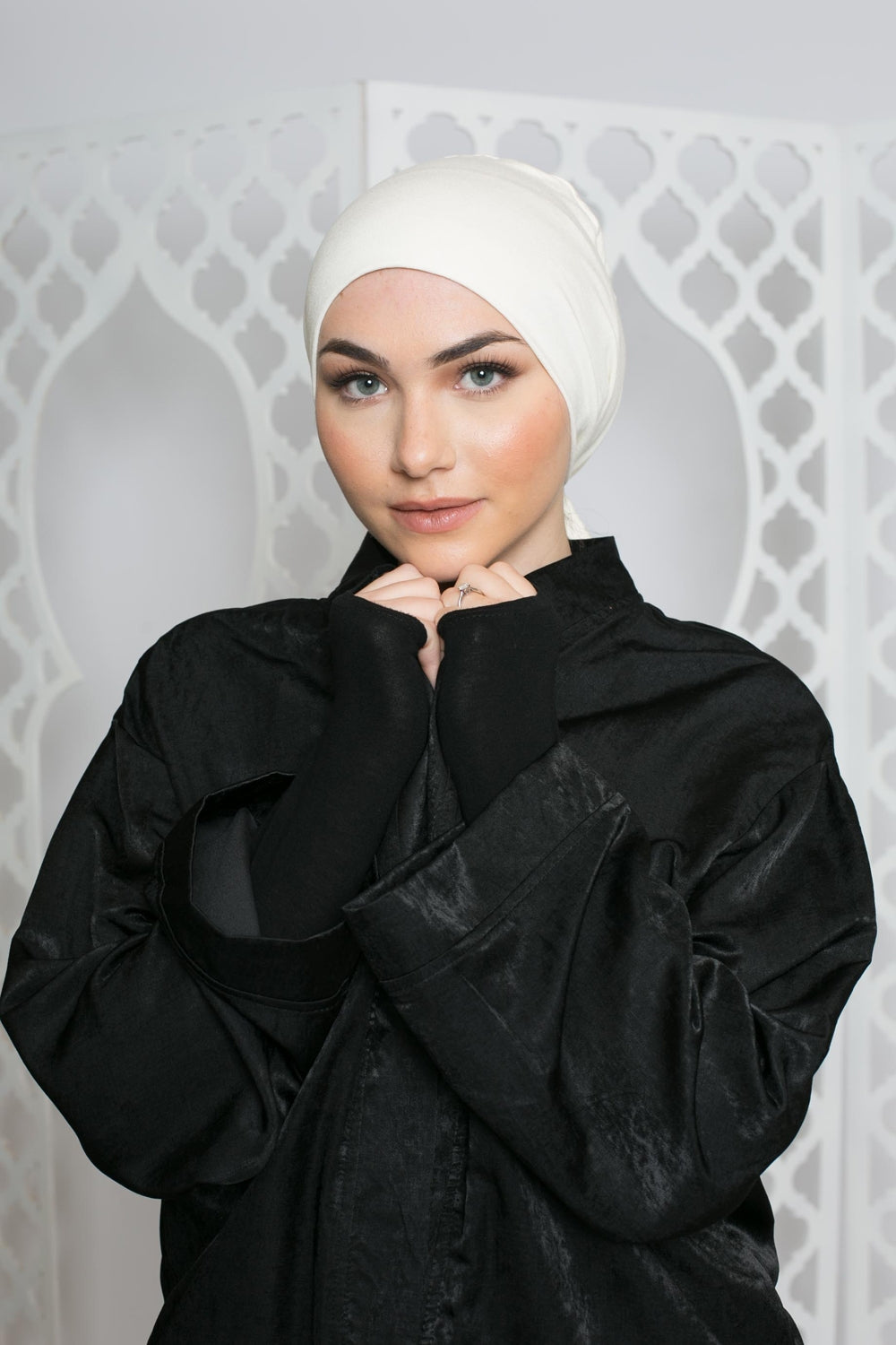 Bonnet à nouer premium jersey blanc cassé