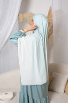 Hijab dégradé bleu et blanc soie