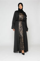 Kimono abaya satin premium noir pour femme musulmane