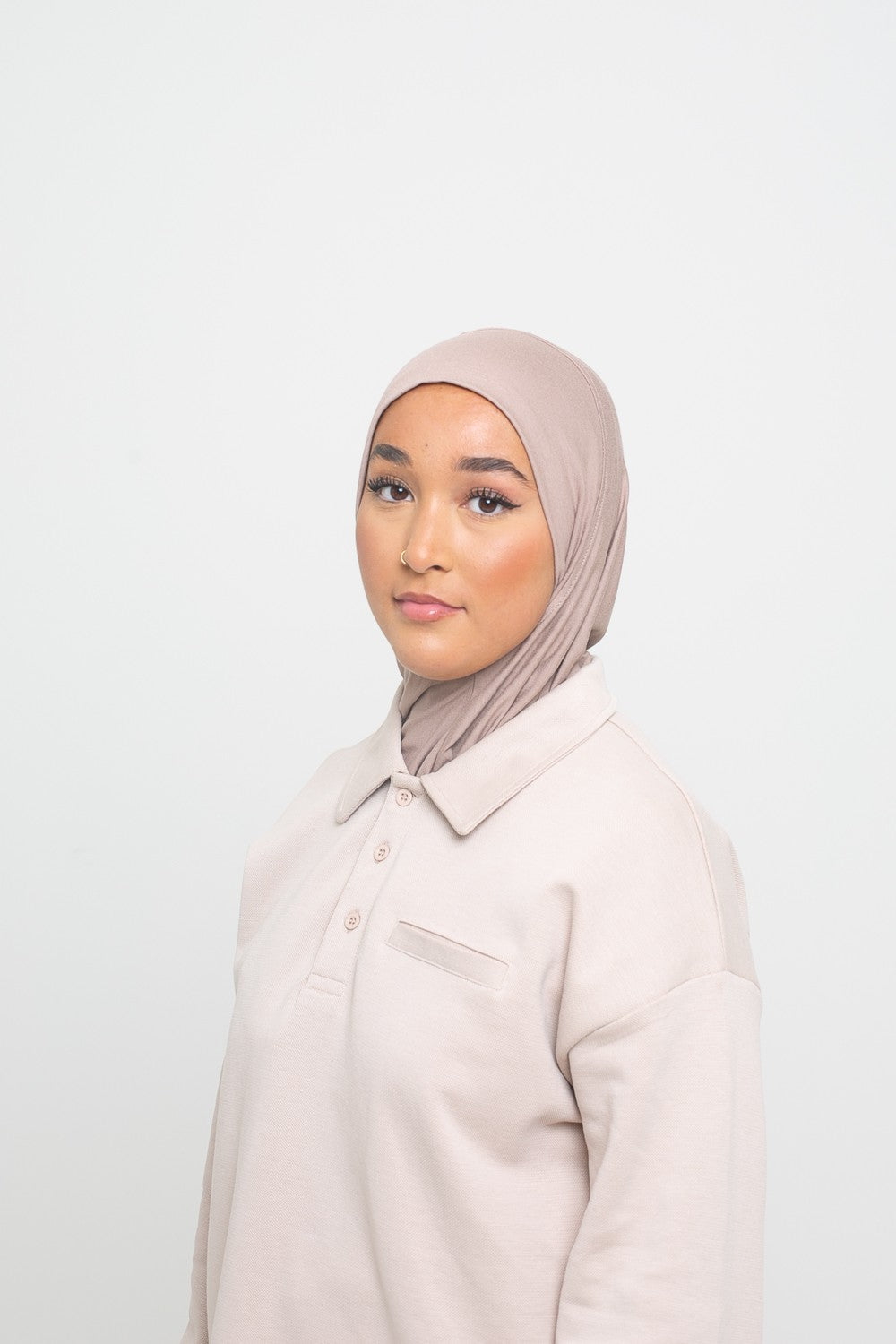 Hijab cagoule 2 en 1 taupe pour femme musulmane