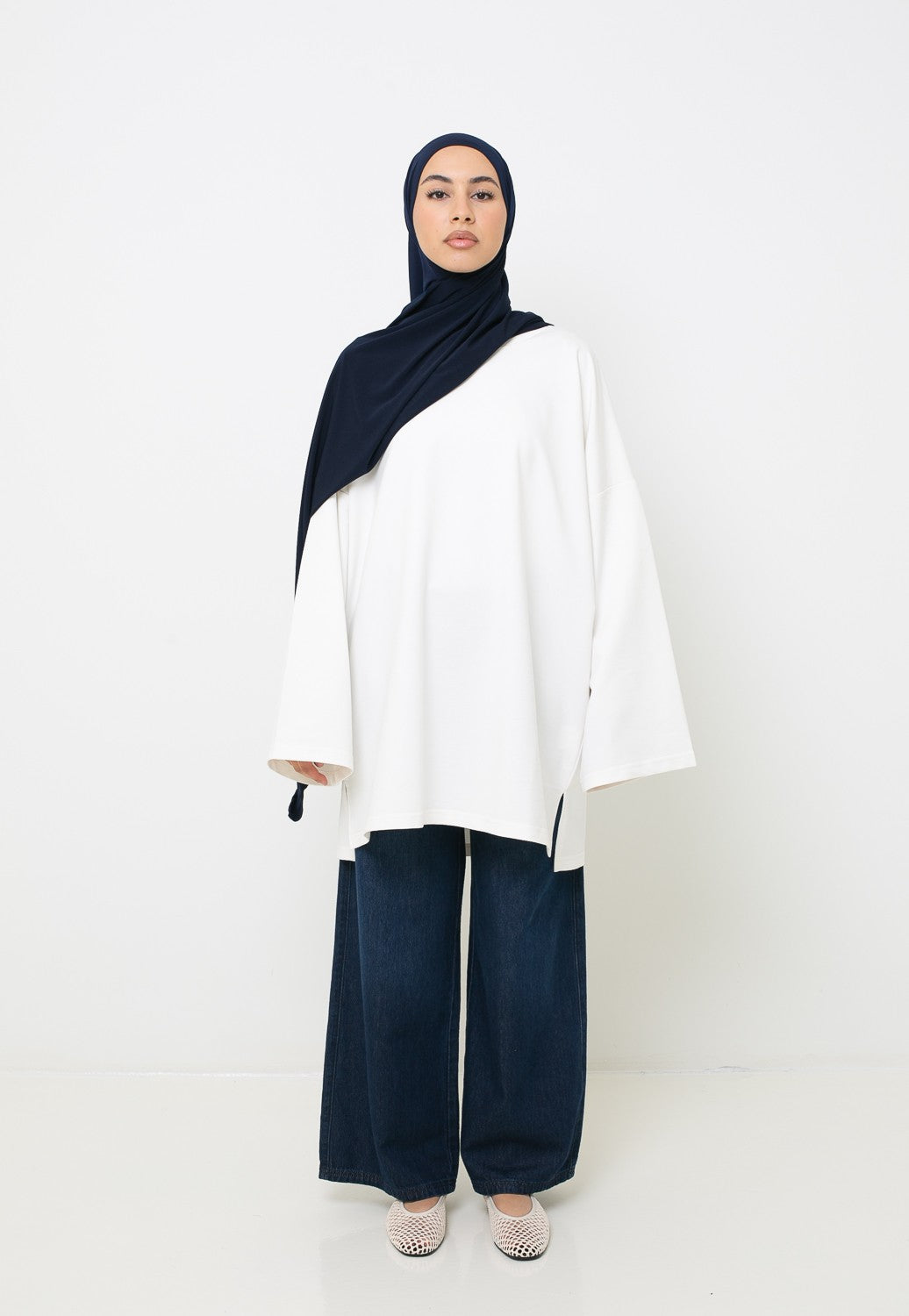 Haut ample en coton blanc cassé printemps été pour femme musulmane