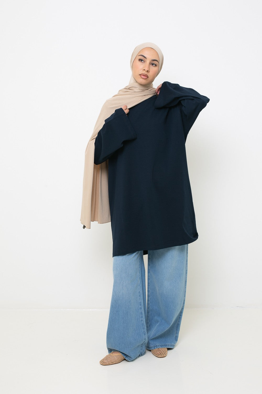 Maxi t-shirt coton bleu marine pour femme musulmane