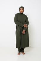 Burkini long kaki pour femme modeste musulmane. Boutique hijab 2025