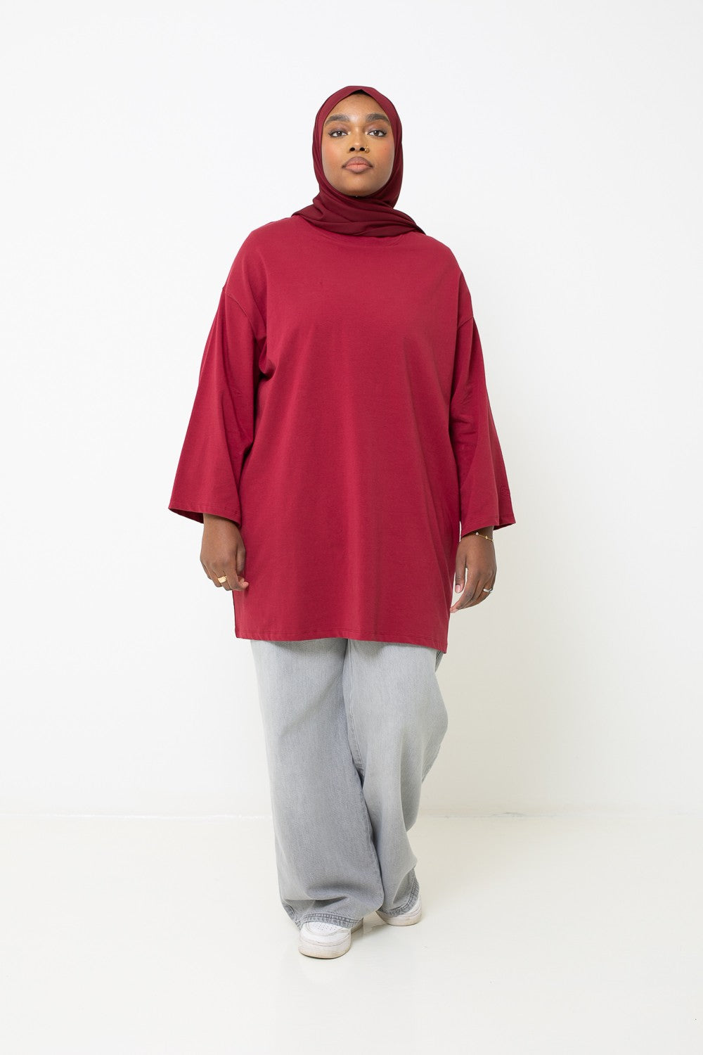 Maxi t-shirt ample à manche longue pour femme musulmane