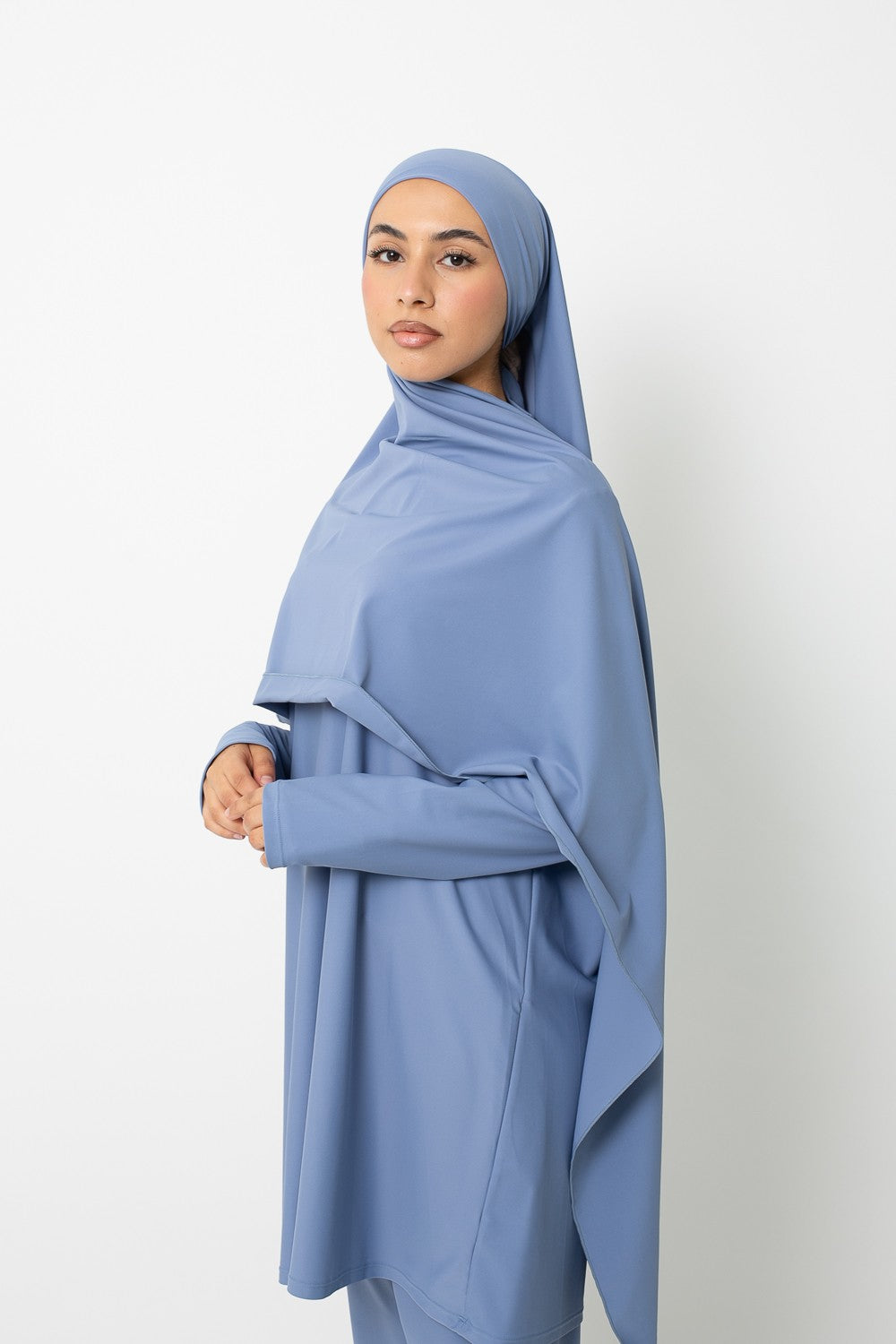 Hijab burkini prêt à nouer bleu clair