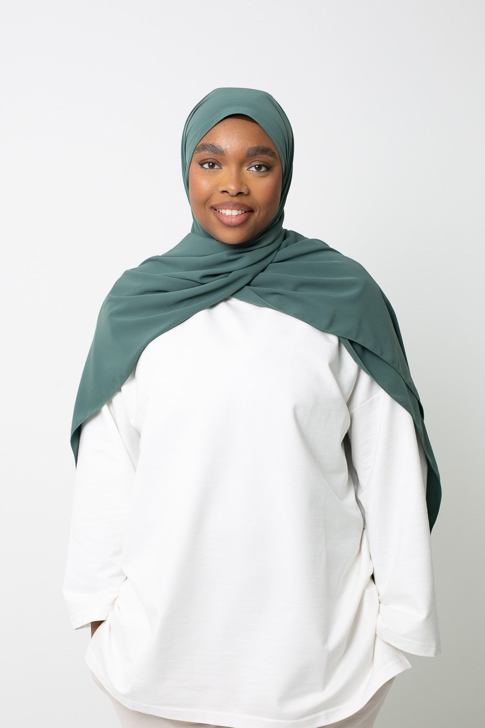 Hijab soie de Médine sauge foncé. Boutique hijab musulmane