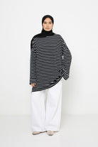 Haut marinière noir ample pour femme musulmane