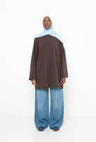 Maxi t-shirt ample manche en longue en coton pour femme musulmane. Boutique hijab.