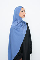 Hijab satin jersey premium bleu pour fête