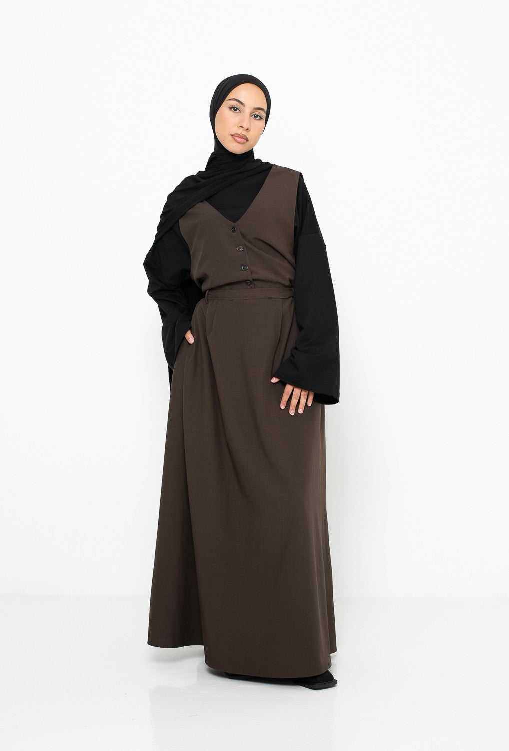 Robe tailleur sans manche boutonnée pour femme musulmane