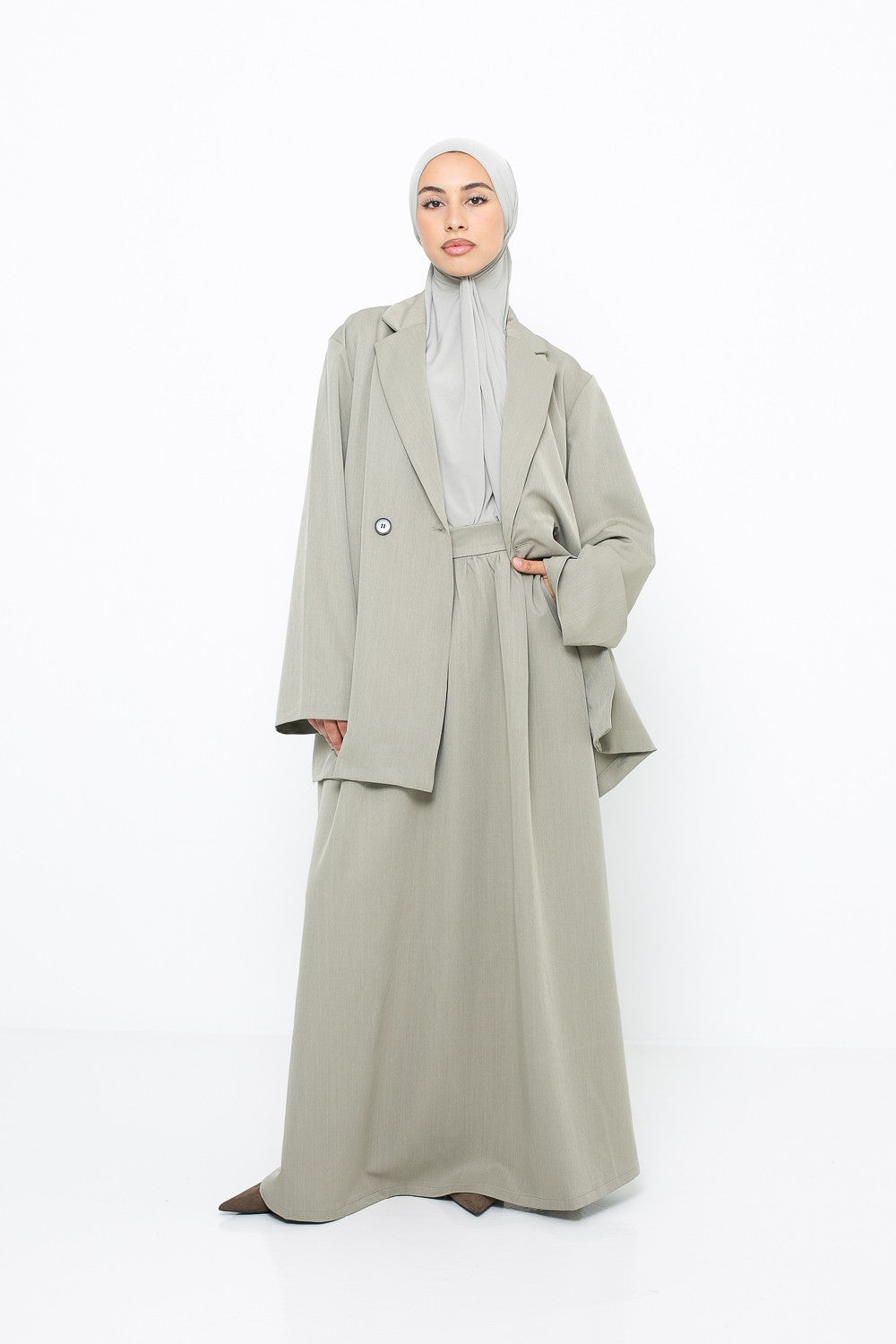 Jupe longue tailleur coupe trapèze pour femme musulmane