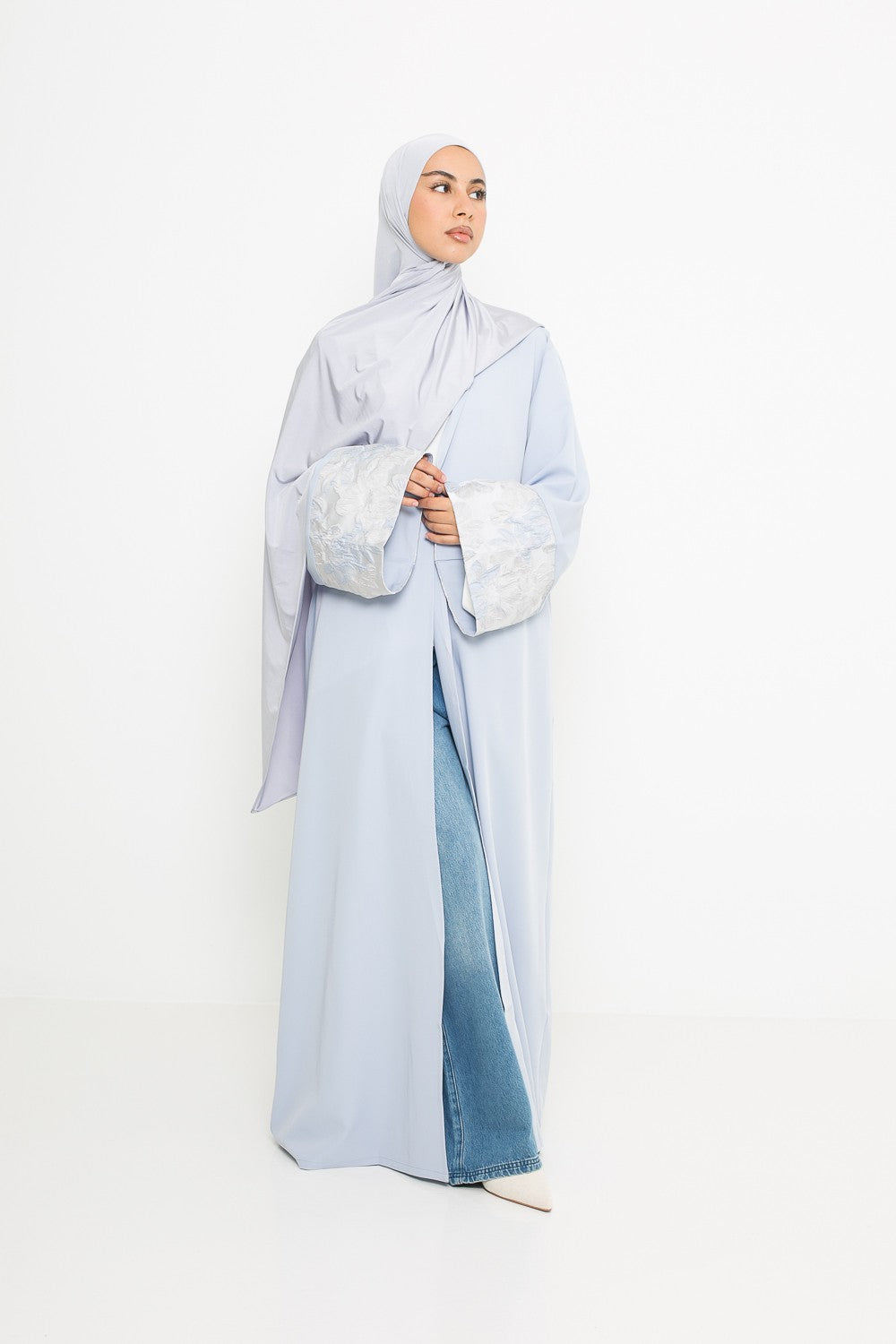 kimono brocard bleu pour femme musulmane boutique hijab