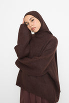 Pull laine marron pour femme modeste. Boutique musulmane
