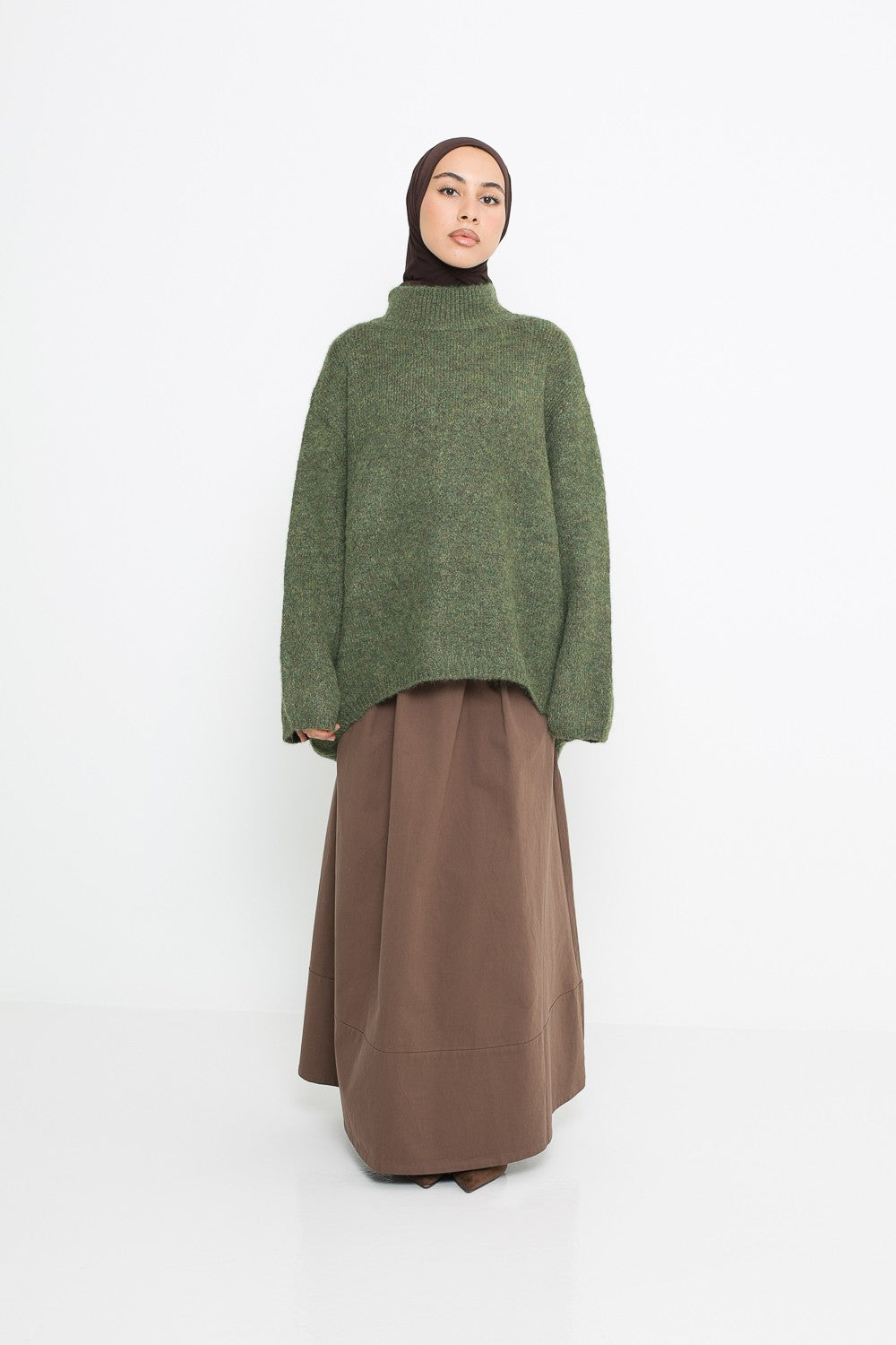 Pull ample en laine coloris matcha pour femme musulmane