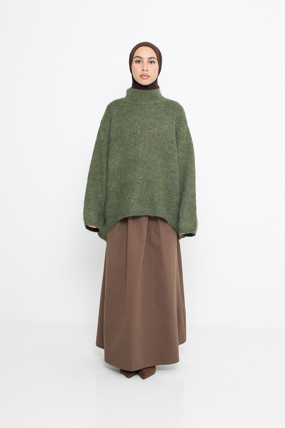 Pull ample en laine coloris matcha pour femme musulmane