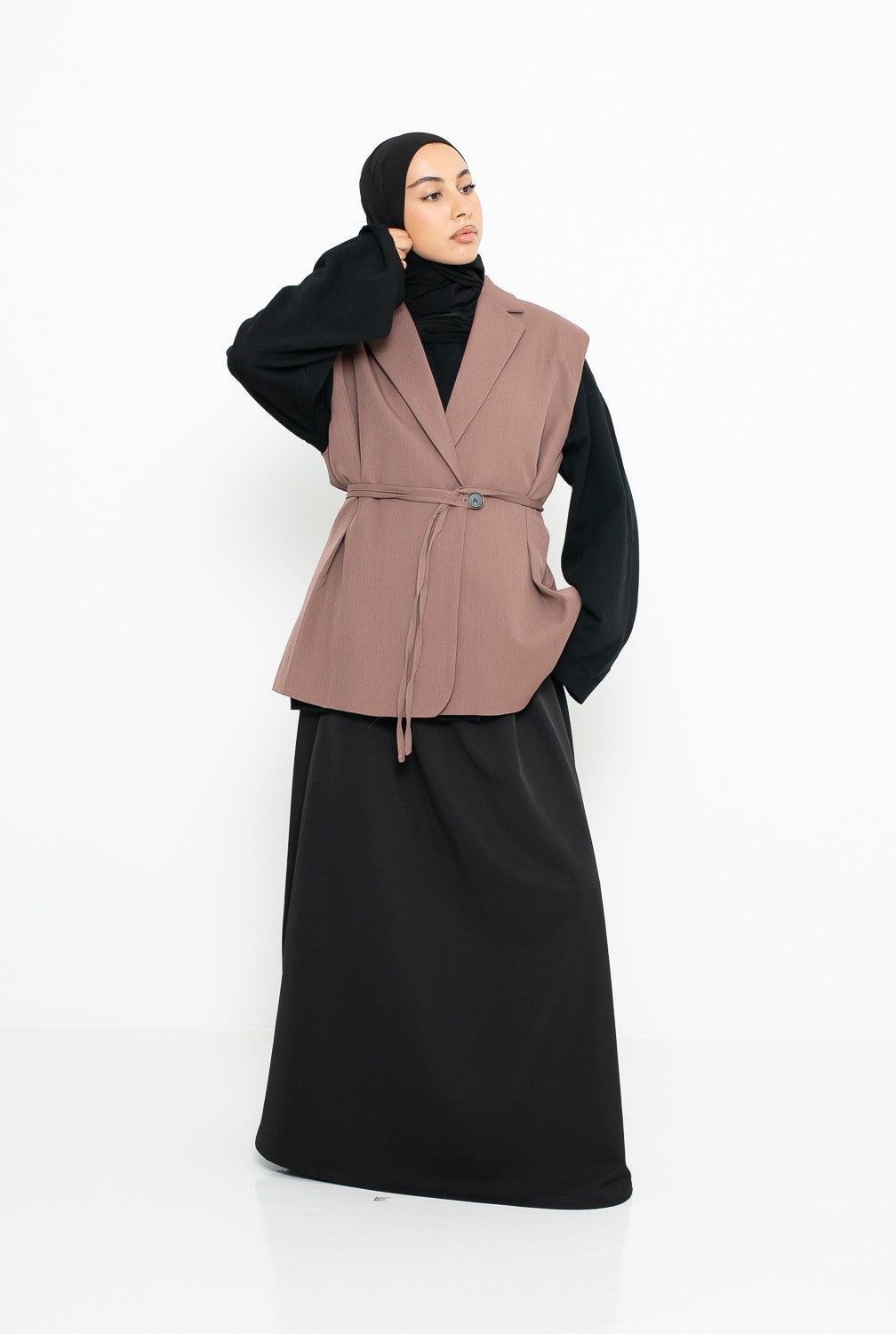 Blazer veste sans manche marron pour femme moderne musulmane