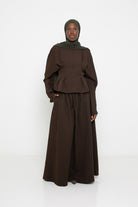 Top plis classe marron pour femme musulmane. Boutique hijab moderne.