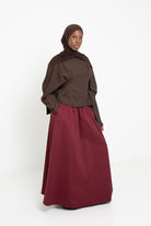 Jupe coton premium bordeaux. Jupe trapèze ample pour femme musulmane.