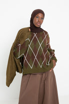 Pull ample vintage olive pour femme musulmane